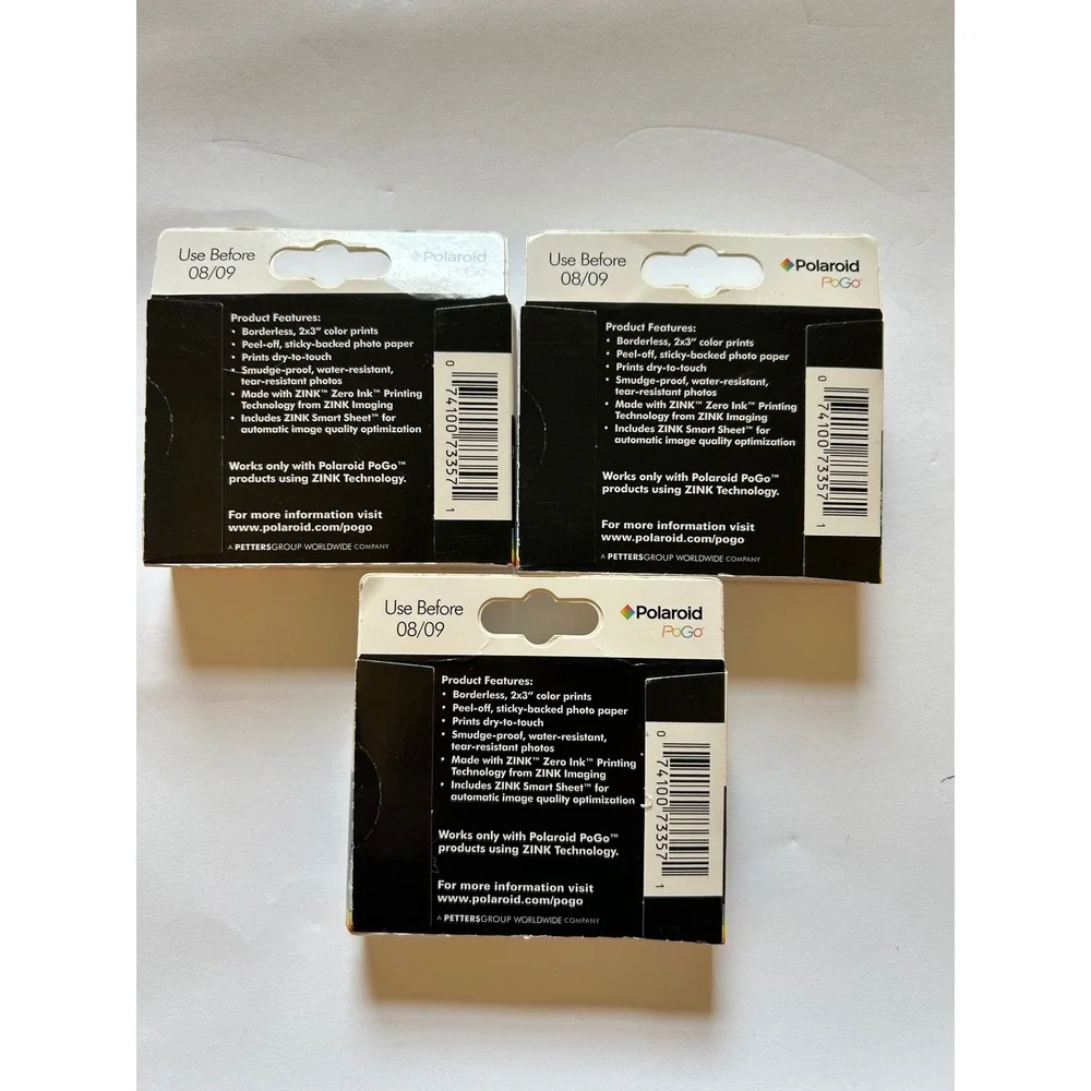 Lot of 3 EXPIRED (08/09) Polaroid PoGo ZINK Glossy 2x3 Photo Paper 30 Sheets